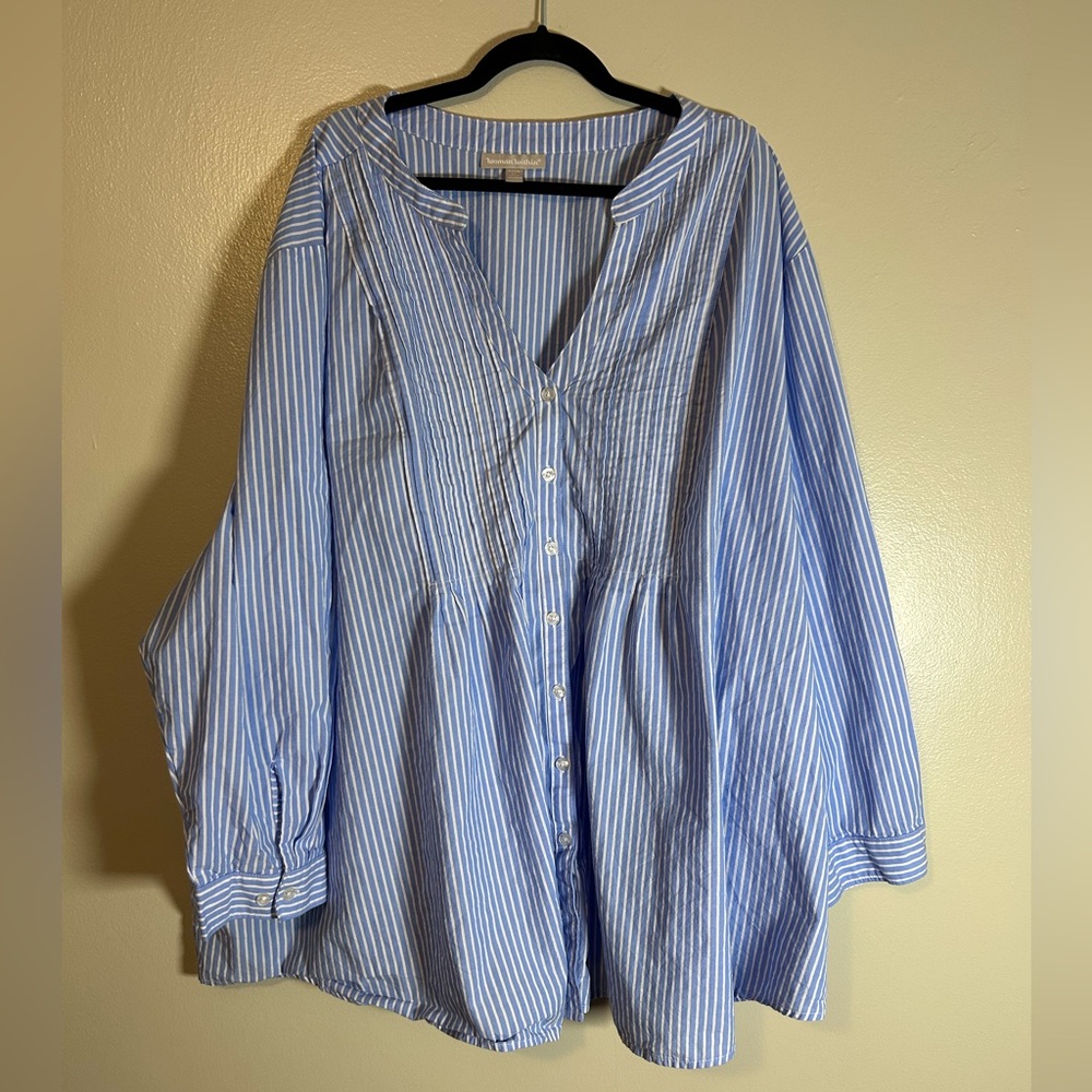 Women Within Blouse Button-up Blue Stripe size 6X 42 / 44